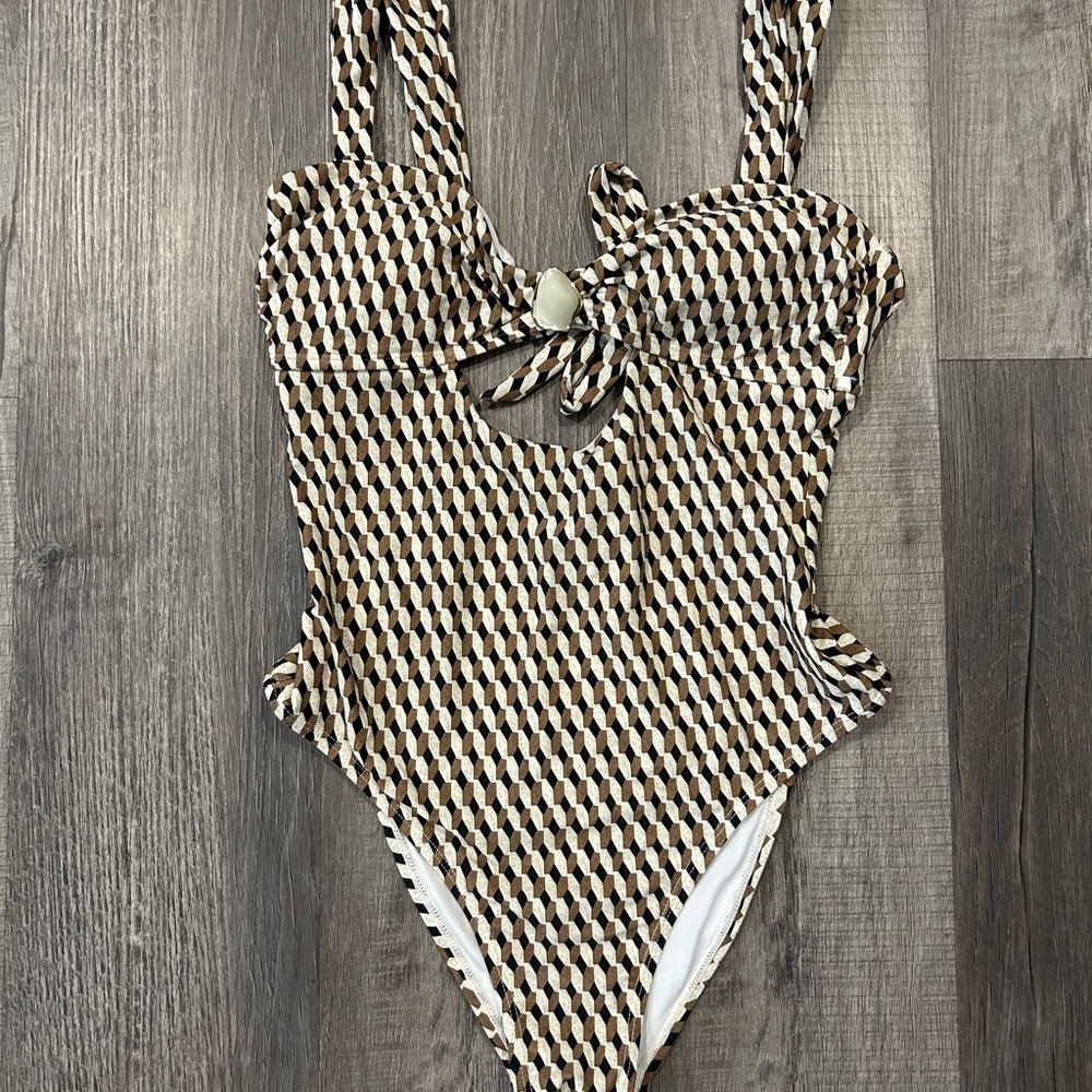 Cupshe Brown and Black Geometric Swimsuit